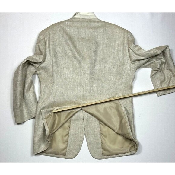 Towncraft Mens 44 R 100% Silk Beige Blazer Lined Herringbone Tan Sports Coat - Picture 8 of 15